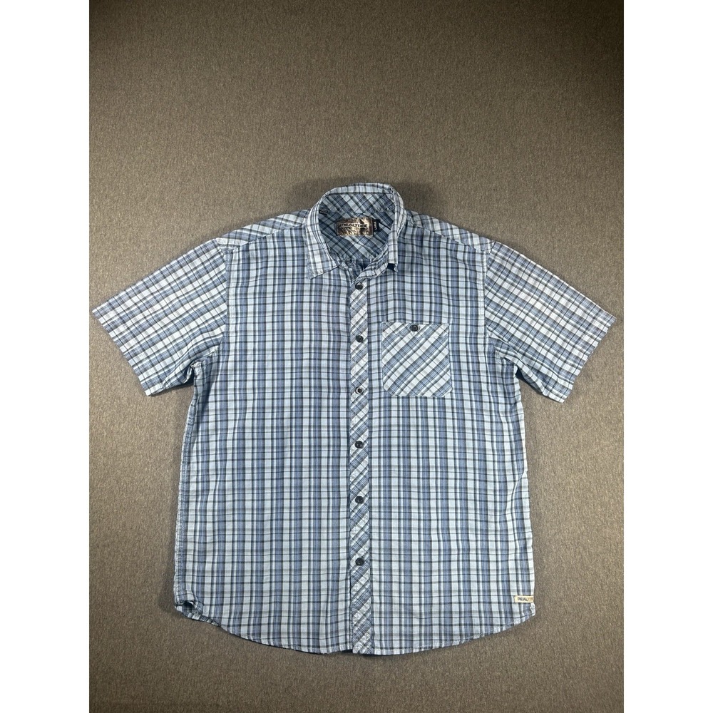Realtree Men's ShortSleeve Blue Plaid Button UpShirt Size‎ Large